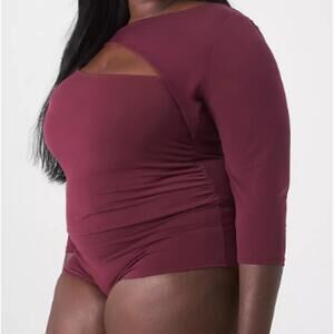 NEW Lane Bryant Burgundy Fitted 3/4-Sleeve Asymmetrical Cutout Bodysuit 22/24